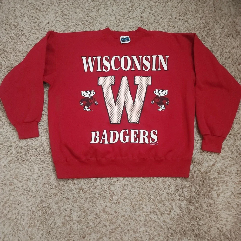 Vintage‎ Wisconsin Badgers Mens XL Decotex Made In USA Red University Sweater